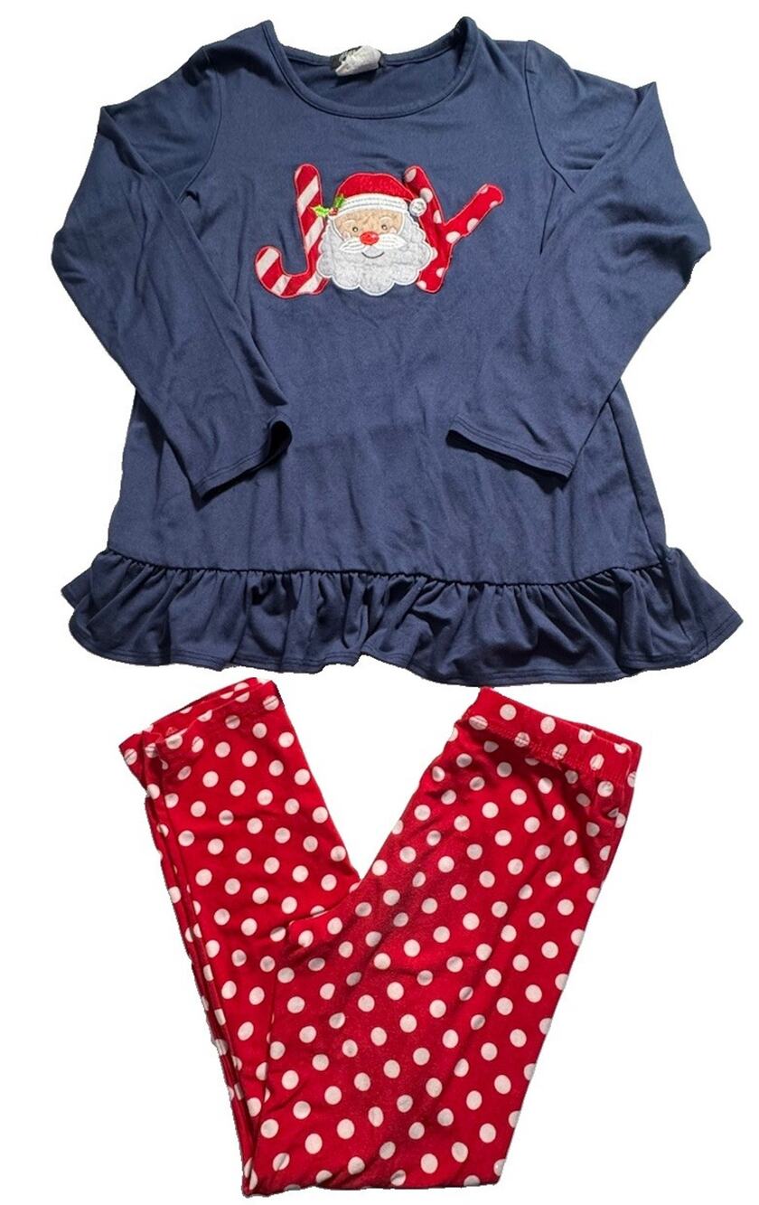 Rare Too Girls 6X Christmas Outfit Set Santa JOY Top Polka Dot Leggings